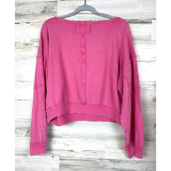We The Free Women’s XS Pink Waffle Knit Long Sleeve Pullover Crop Top NEW - Picture 4 of 7